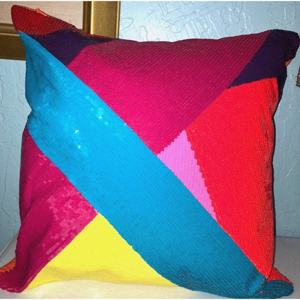 16 x 16 Johnathan Adler Sequin Rainbow Pillow With Down Insert Included